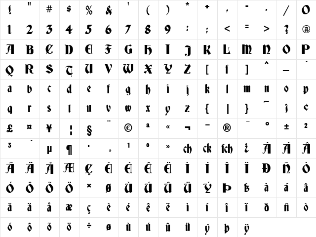 Germania Regular  glyph index