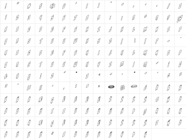 Galaxy Force Outline Italic Italic  glyph index