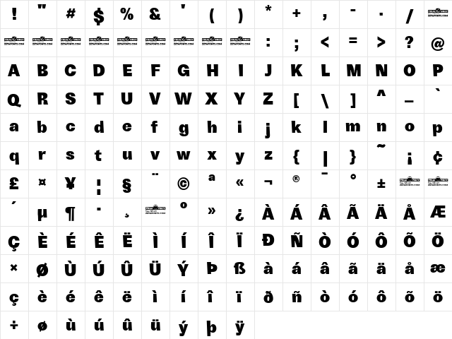 Boring Sans B Trial Heavy  glyph index