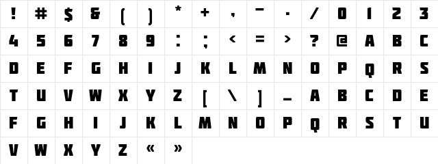 Molot Regular  glyph index