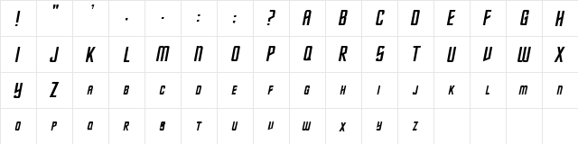 Trek Italic  glyph index
