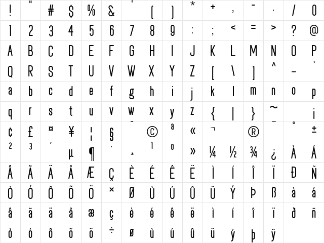 Shakerato-PERSONAL Light  glyph index