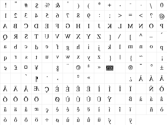 MirrorImage Regular  glyph index