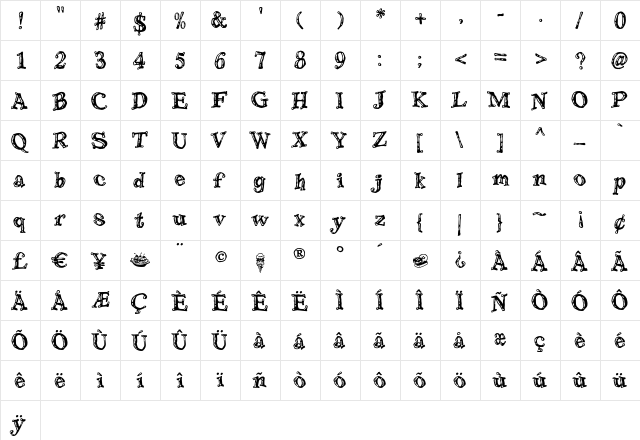 Lollygag Regular  glyph index