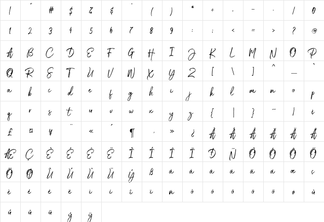 Medley Script Regular  glyph index
