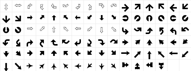 XIngyArrows Regular  glyph index