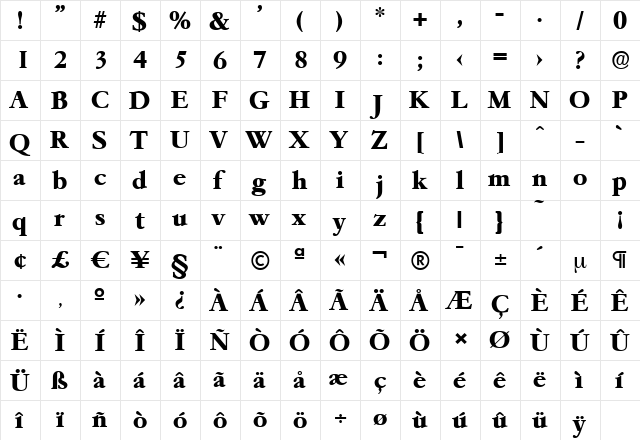 GarfeldSerial-Xbold Regular  glyph index