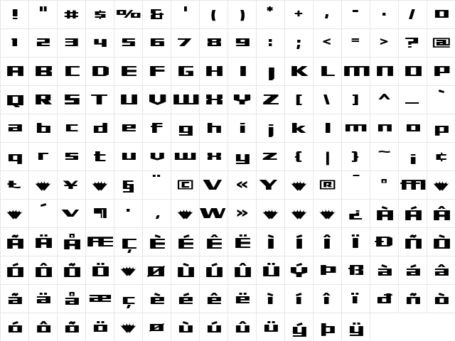 Shimano Regular  glyph index