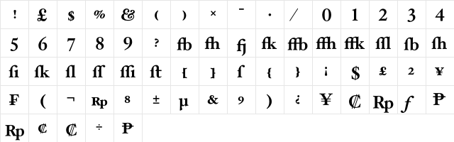 HoeflerText Bold-Alt  glyph index