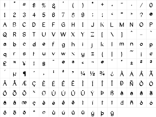 Castorgate - Distort Regular  glyph index