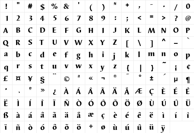 BarbedorEF-Black Regular  glyph index