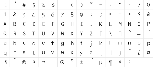 OCRF-LightOSFC Regular  glyph index