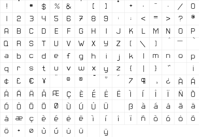 Square45 Thin  glyph index