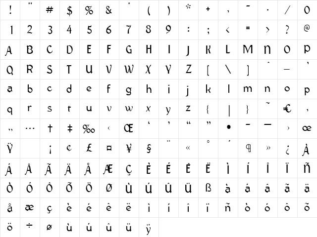 Vatikan Regular  glyph index