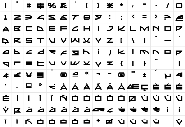 Rapture Bold  glyph index