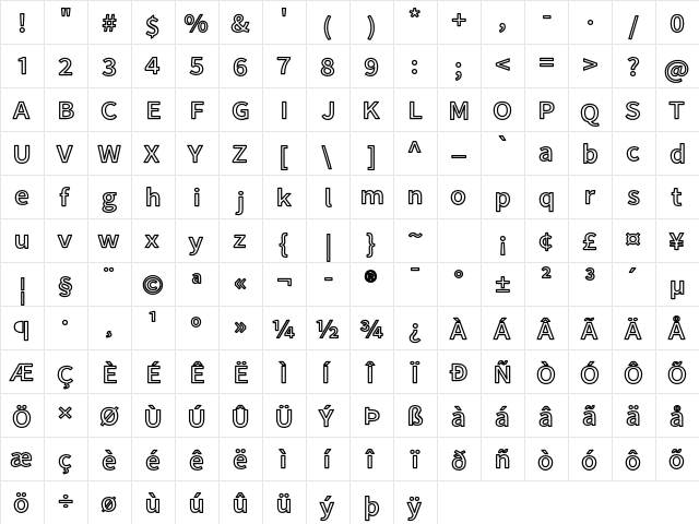 Falling Sky ExtOu  glyph index