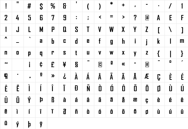 AgencyFB Bold Regular  glyph index