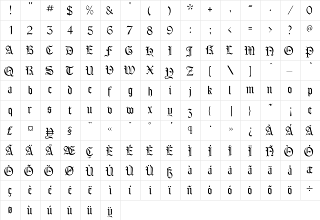 Cordoba Regular  glyph index