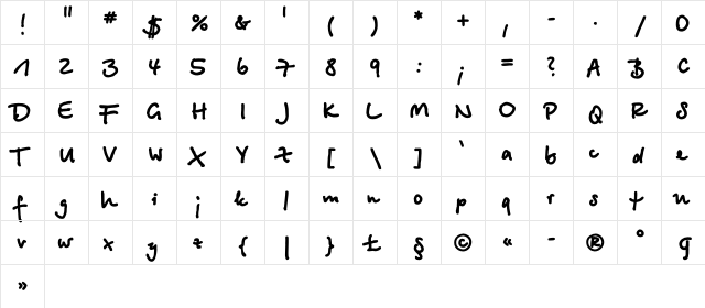 BetinaScriptXC Regular  glyph index