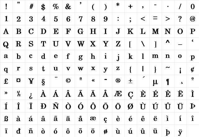 Eureka Bold  glyph index