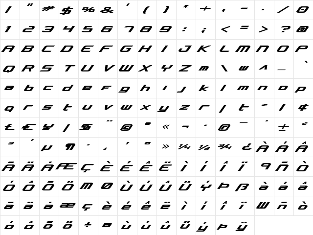 Concielian Classic Bold Bold  glyph index