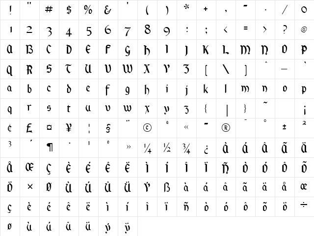 Rankensteen Regular  glyph index