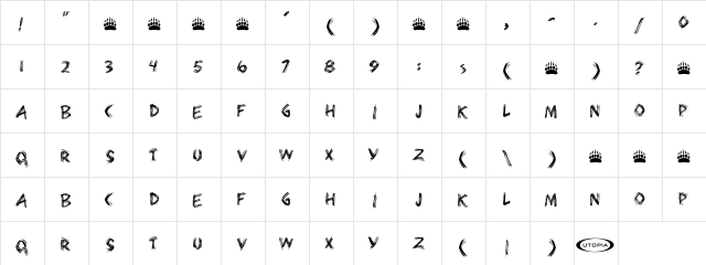 Bearpaw Regular  glyph index