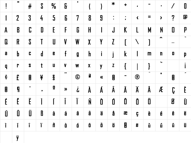 Agency Bold  glyph index