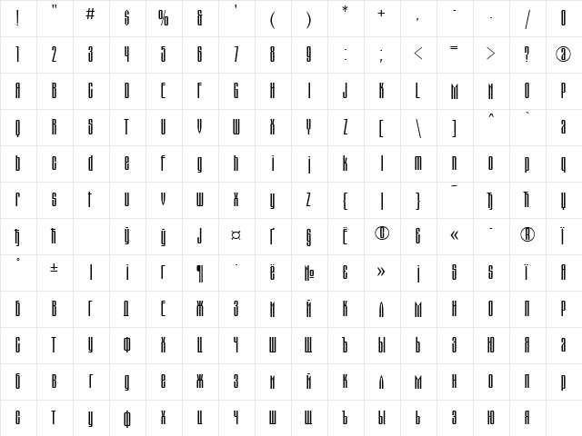 Montblanc Normal  glyph index