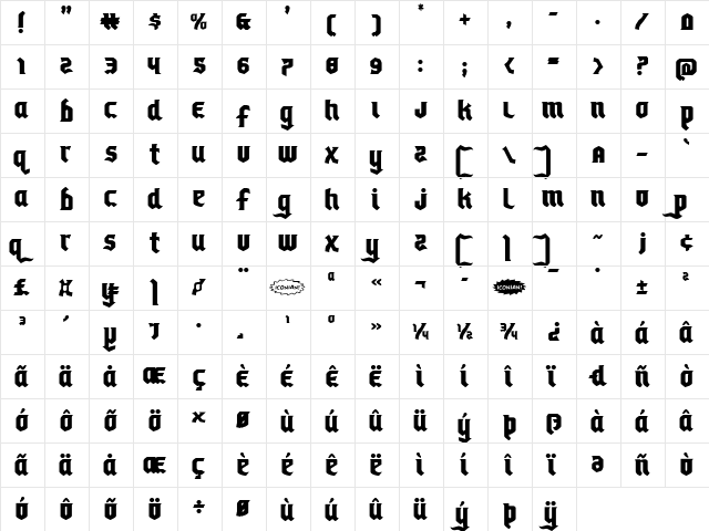 Empire Crown Regular  glyph index