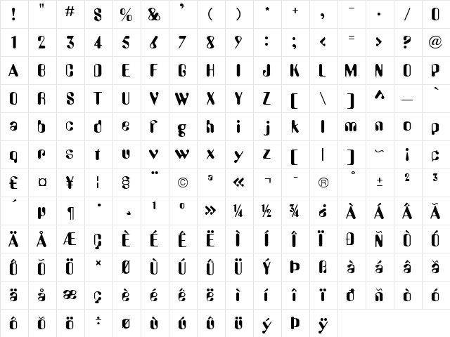 Aurely Becker Normal  glyph index