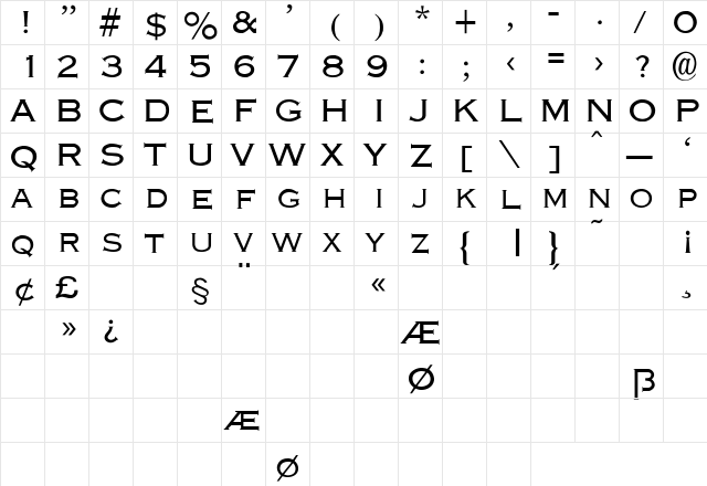 Engraver Light  glyph index