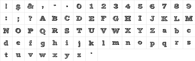 Archive Kludsky Regular  glyph index