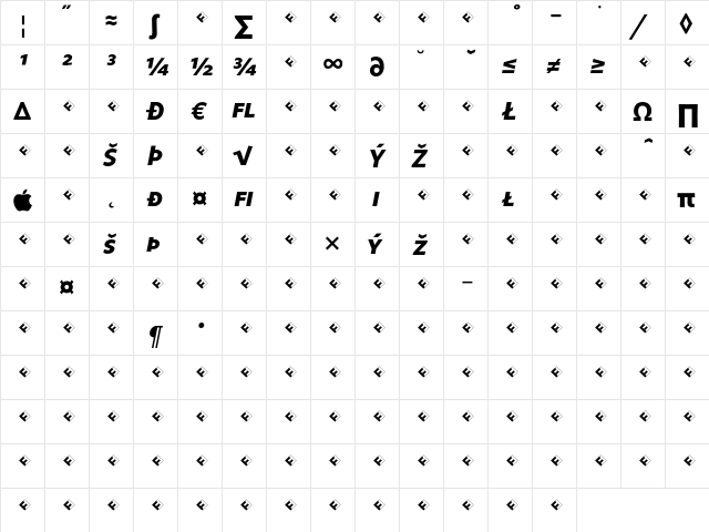 Legato SC Bold Italic Expert  glyph index