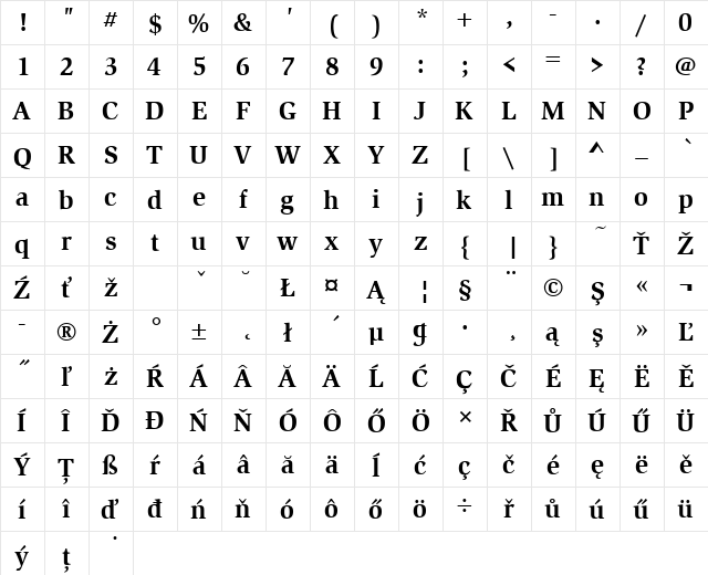 SlimbachItcTEE Bold  glyph index