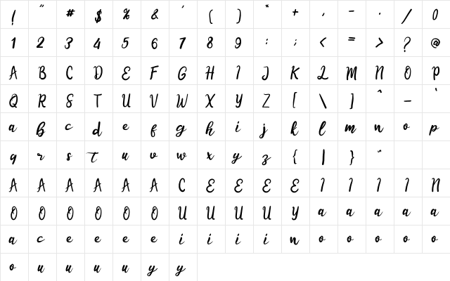 Scrap Book Regular  glyph index