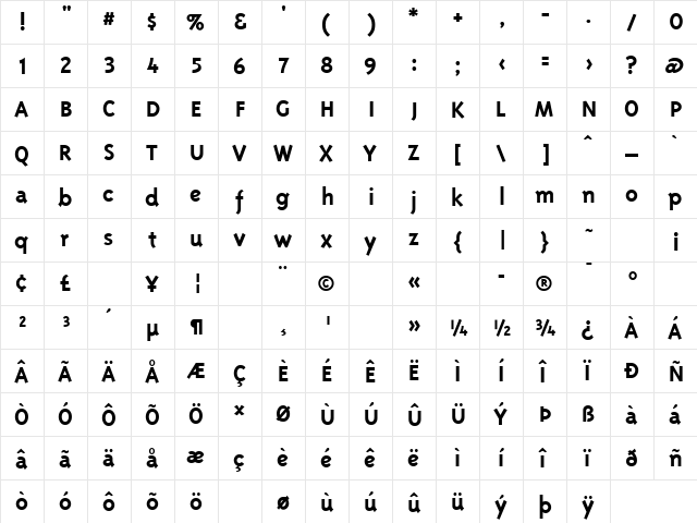 TriplexBoldLining Bold  glyph index