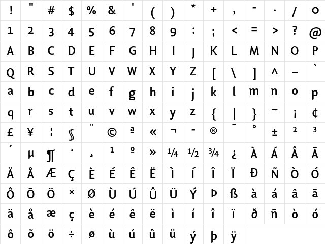 Lisboa OSF Bold  glyph index