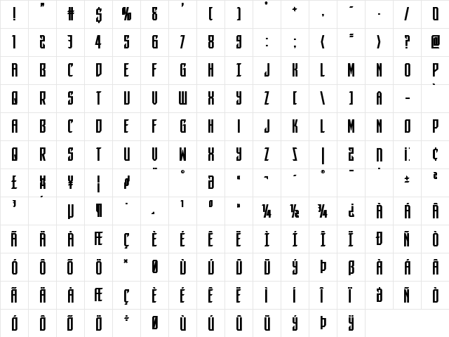 Dark Dominion Bold Bold  glyph index