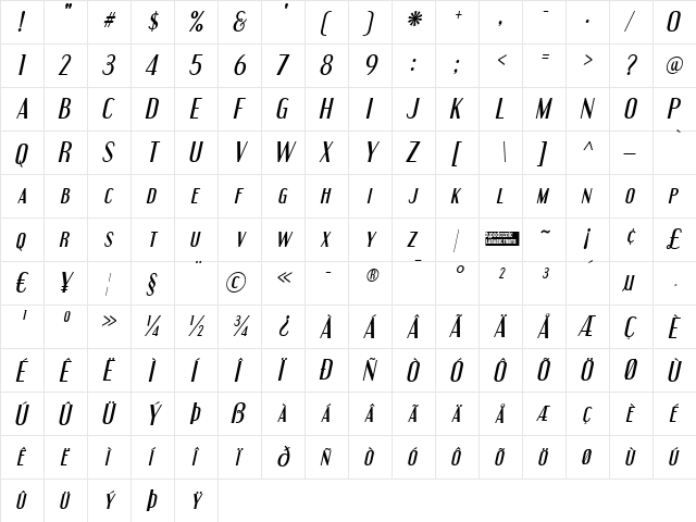 Engebrechtre Italic  glyph index