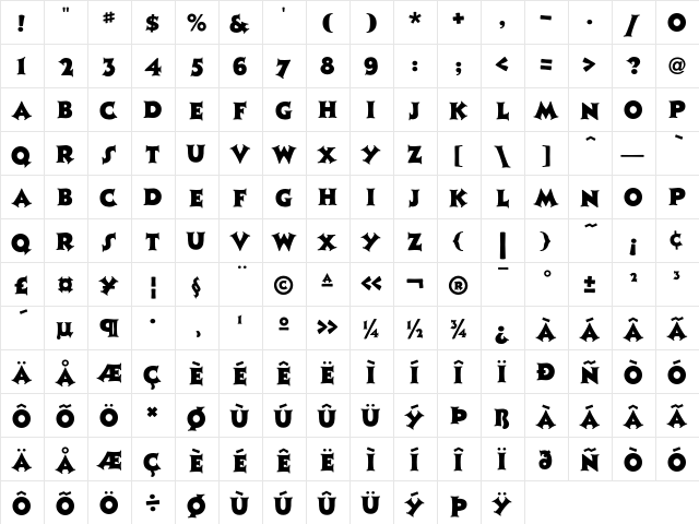 JazzPosterICG Regular  glyph index