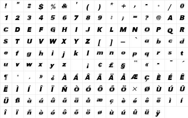 URWGroteskTBolItaIn1 Regular  glyph index