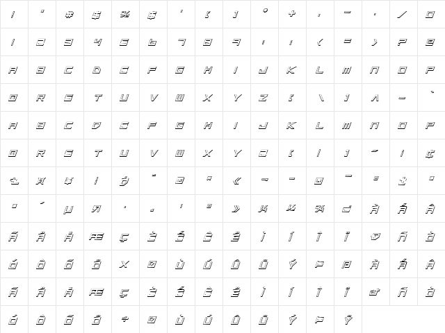 Low Gun Screen Bold Italic 3D Bold Italic 3D  glyph index