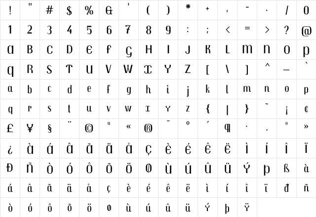 Trochut Regular  glyph index