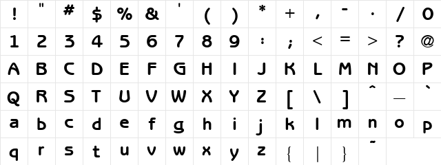 Billiton Gothic Regular  glyph index