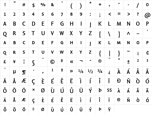 Lisboa SC Bold  glyph index