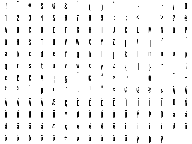 Poster Sans Regular  glyph index