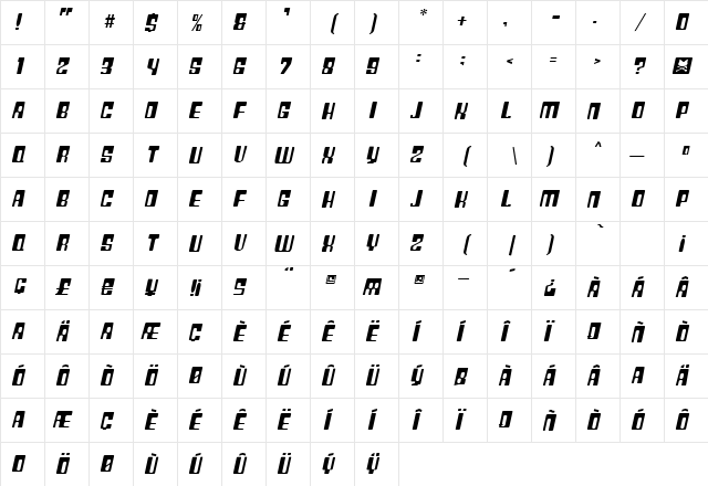 Plastic No.20 Regular  glyph index
