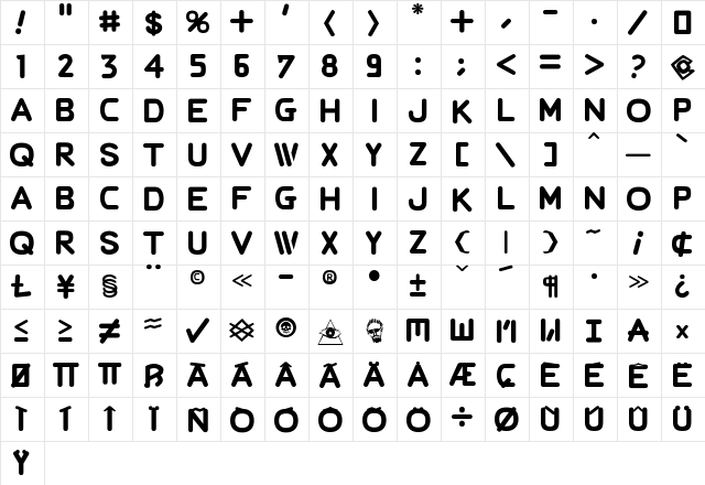 Autocrat Black Regular  glyph index