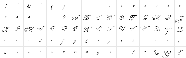 GE Adina Script Normal  glyph index